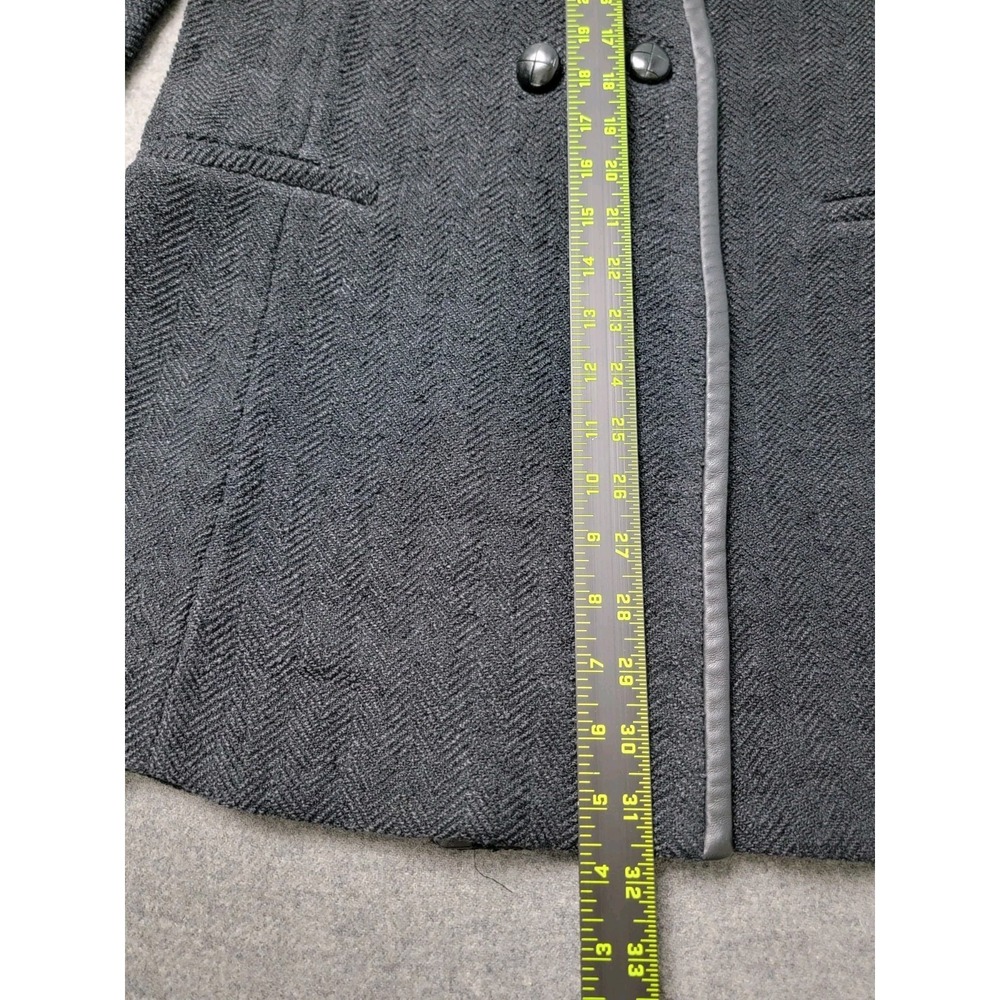 Isabel Marant Women's Wool Blend Herringbone Coat Black Leather Trim - Picture 6 of 9